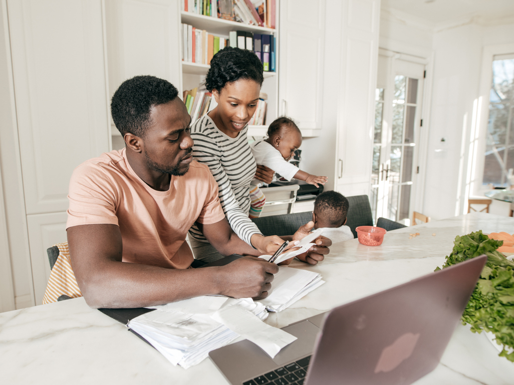 family going over finances