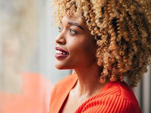 woman looking happy